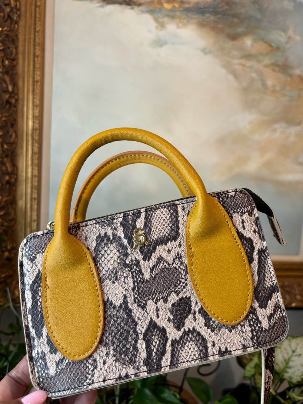 STEVE MADDEN Bhenrik Top-Handle Bag with Snake-Print Trim